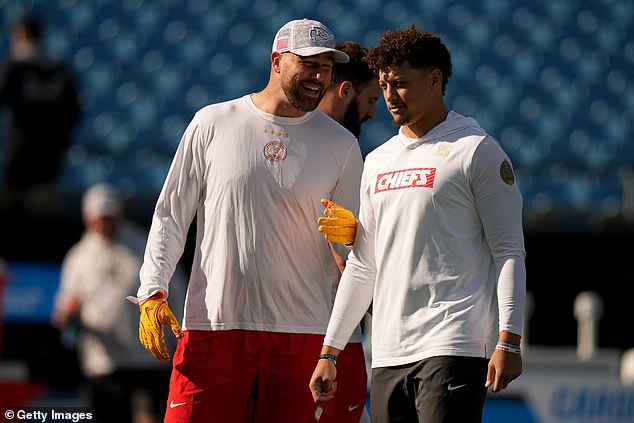 Kelce quickly took the field to warm up alongside Patrick Mahomes for the game.