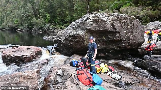 Rescuers on the Franklin River in southwest Tasmania spent a lot of time working to free the Lithuanian. Photos: Tasmania Police