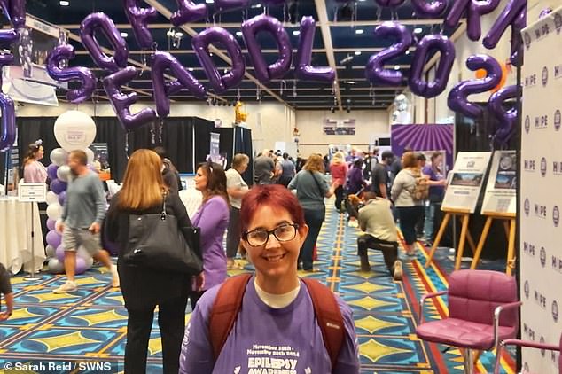 The couple enjoyed a week in California, visiting Disneyland and attending an epilepsy conference. Here, Sarah is pictured at an epilepsy charity event in California.