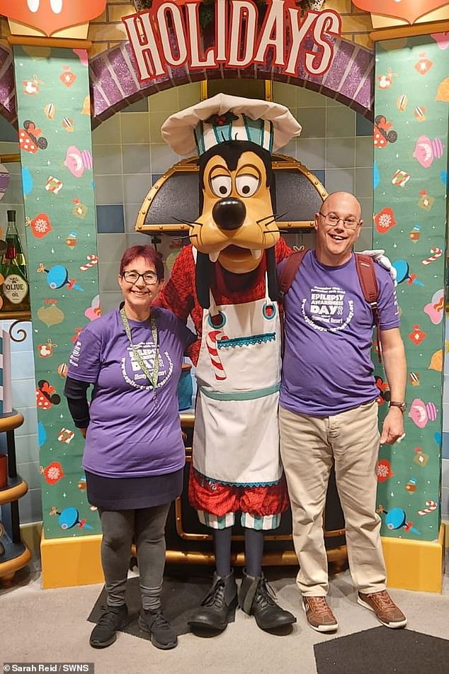 Pictured: Sarah Reid and her husband Mark at Disneyland, California. Sarah, a mother of two, said before the trip: 