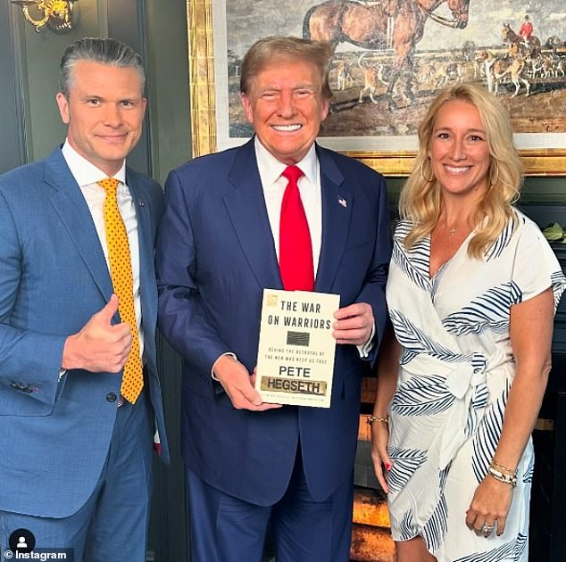 Newly elected President Donald Trump announced 44-year-old Hegseth as his nominee for Secretary of Defense on November 14. (photo: Hegseth and his third wife Jennifer Rauchet with Trump)