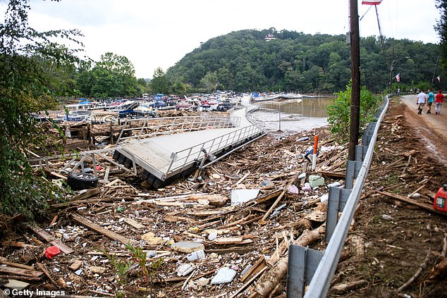 Hurricane Helene, which killed more than 230 people in seven states, hit North Carolina particularly hard. Lake Lure was covered in debris (photo)