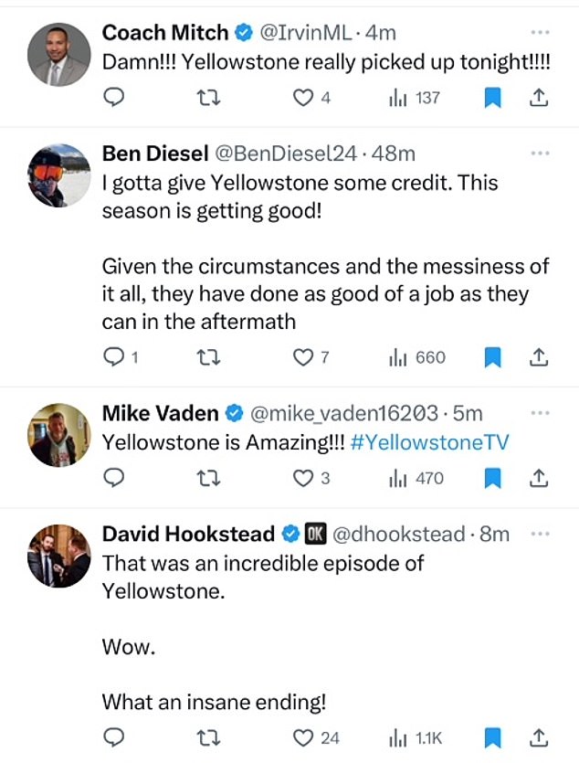 @IrvinML added, “Damn!!! Yellowstone really picked it up tonight,” hinting at frustrations with the first few episodes that many other fans had