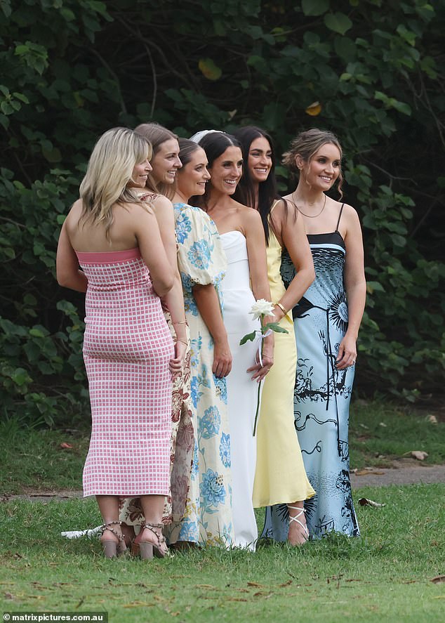 The bridesmaids wore their favorite dresses, eschewing the tradition of matching outfits.