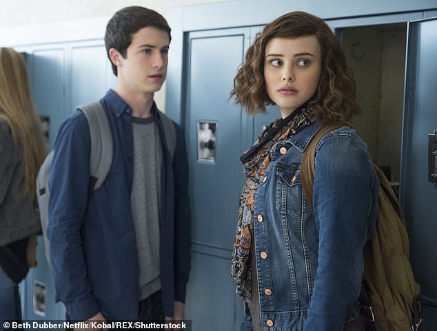 Pictured: Dylan Minnette and Katherine Langford in the second season of the hit Netflix series 13 Reasons Why.