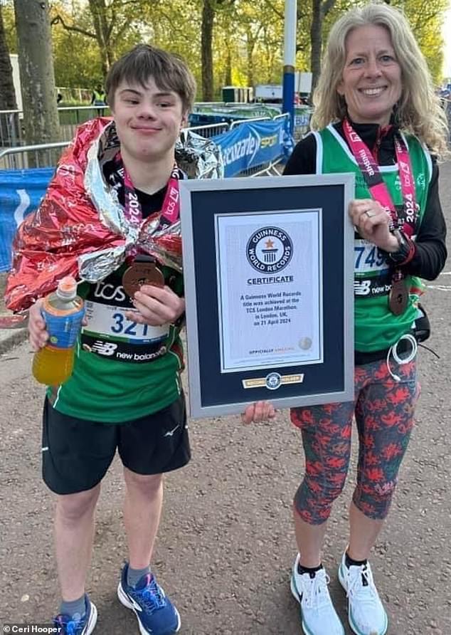 Crossing the finish line earned Lloyd a place in the Guinness Book of World Records, a milestone that brought the mother-son duo to tears.