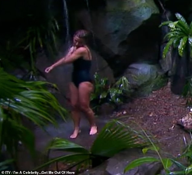 She put her incredible figure on display on Wednesday night's episode while washing up in the jungle shower.