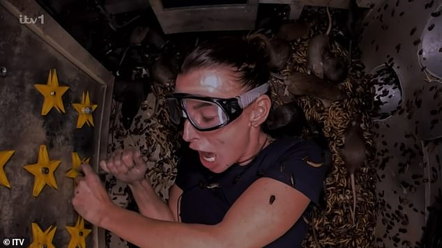 Last night she faced her first Bushtucker trial and was forced to lie in a sea of ​​cockroaches and rats, a far cry from the luxuries of her £20million Cheshire mansion.