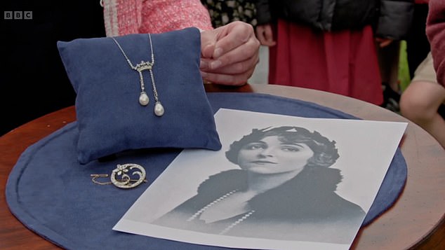 The guest handed over a necklace, a brooch and a black and white photograph of a glamorous woman.