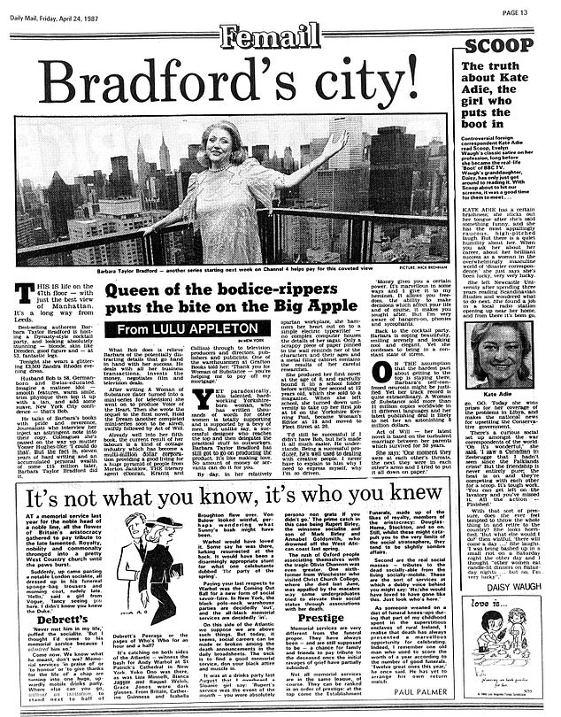 A 1987 article in the Daily Mail about bestselling author Barbara Taylor Bradford