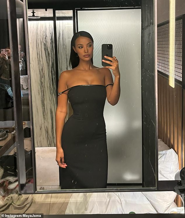 The ITV2 star was dressed to impress as she donned a strapless black midi dress that hugged her figure as she posed for a stunning mirror selfie.