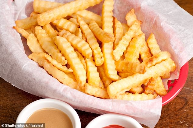 Both homemade and frozen French fries contain about 200 calories per serving, but frozen French fries contain added preservatives.