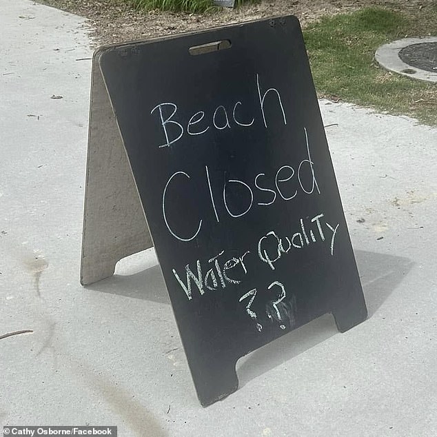 A volunteer lifeguard removed human feces from the beach, but that didn't stop some swimmers from entering the water. In the photo there is a closed sign on the beach.