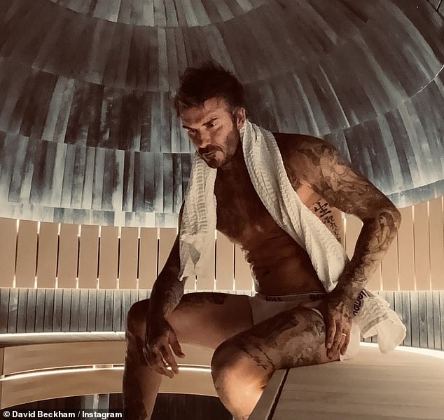 It comes after David showed off his ageless physique as he posed shirtless for a photo in the sauna on Friday.