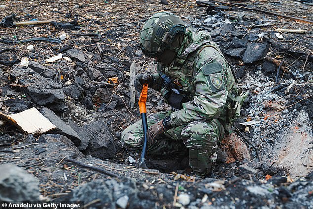 A view of the destruction after Russian forces launched a missile attack on the Kyivskyi district of Kharkiv, Ukraine, on November 25, 2024.