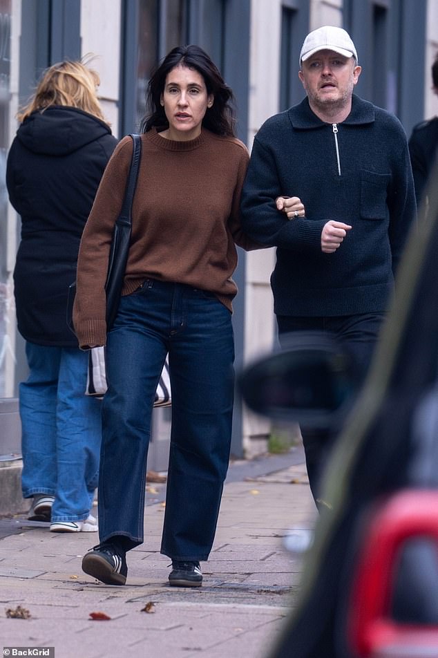 The blind comedian, 47, enjoyed a casual walk with his wife Patricia in west London before heading to a cafe together.