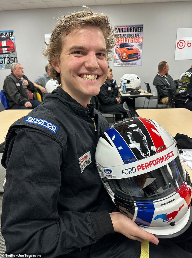 Joseph Tegerdine, 18, enjoyed a day at Ford Charlotte Motor Speedway this month after his father bought him a Mustang due to his cancer diagnosis.