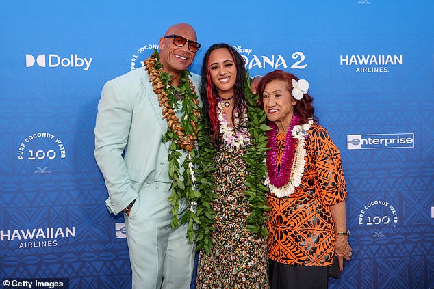 The Rock posed with his eldest daughter Simone and his mother Ata at the premiere of Moana 2 in Hawaii