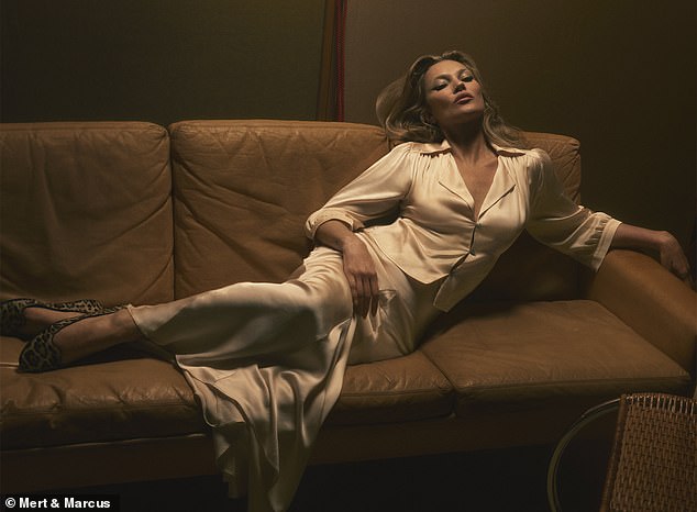 Kate Moss models a new satin ensemble from her Zara collection