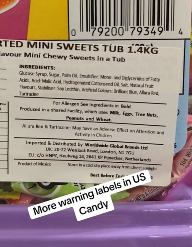 In a follow-up video, Johan went to Costco to see the additives in the candy there. Most of the candies he found were made in the EU and did not contain synthetic colourings. The one he found with dye was American-made Laffy Taffy, which contained Red 40 (Allura Red) and Yellow 5 (Tartrazine).