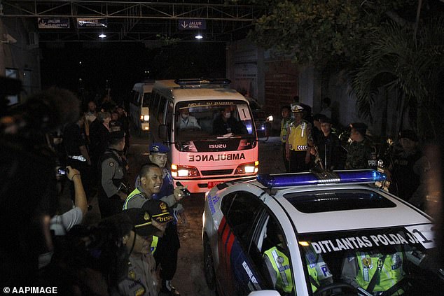 Van number '1' transported Myuran Sukumaran's coffin from Cilacap port after it arrived by boat in the middle of the night.