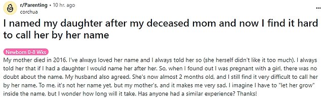 In a thread titled Parenting, she confessed that she was still struggling to come to terms with the death of her mother, who passed away in 2016.