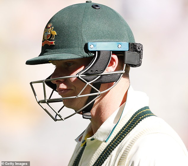 Smith's last hundred came in June last year against England at Lord's, with 'Smudge' now on 23 innings without a century (pictured, after he was dismissed for a golden duck on the first day of the first Test at Perth).