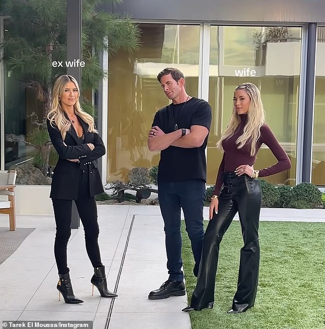 Christina has had no trouble filming with her 43-year-old ex-husband #1 (M, pictured November 16) and his second wife Heather Rae (R), as well as her ex-husband #2 Ant Anstead on the set of HGTV's The flip-off