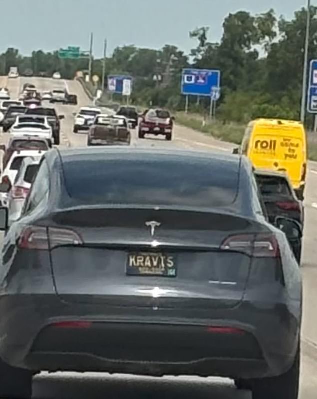 The last snap was a daring shot of Kourtney's Tesla sporting a 'Kravis' license plate, with the caption: 'Everything is romantic.'