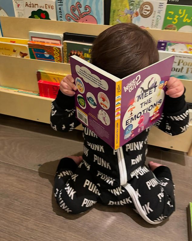 In one of the cutest shots, Rocky, one, hides behind an Inside Out 2 book while swinging his pajamas and sitting on the floor in pure childlike happiness.