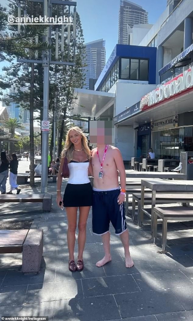 Another post showed Annie posing alongside a young man on the street near Caville Avenue, a popular party street for Schoolies goers.