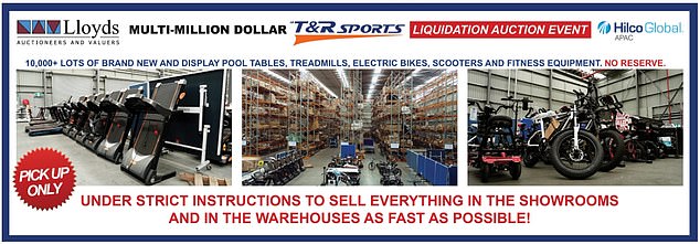 Pool tables, treadmills, electric bikes, scooters and gym equipment will be sold.