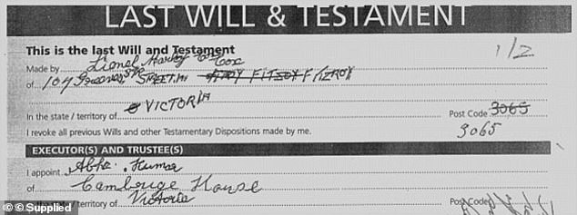 Kumar bought a will (pictured) for Cox three days after learning he owned property but had no immediate family.