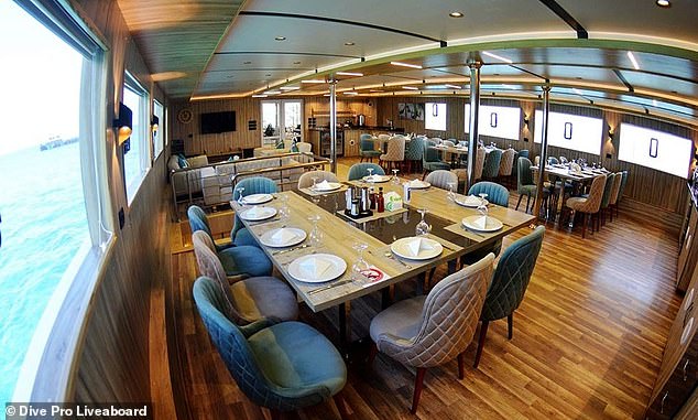 The dining room for Sea Story passengers is shown above.