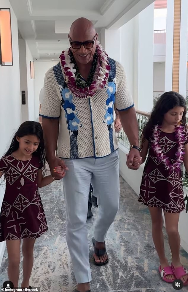 The actor, 52, who voices Maui in the franchise and who plays the character in the live-action remake, also brought his daughters Tiana, six, and Jasmine, eight, to the touching day.