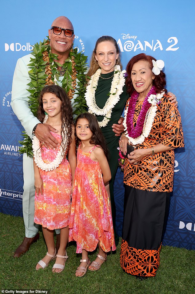 It comes after the star posed for a rare family photo while attending the world premiere of Moana 2 in Hawaii on Thursday.