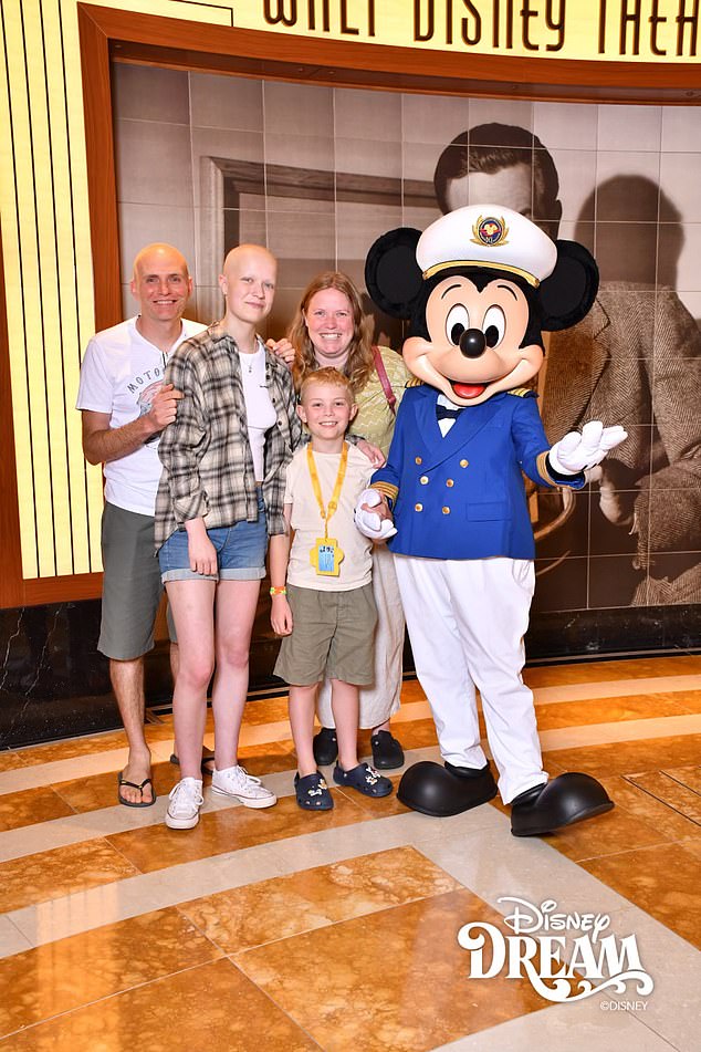 Liz, pictured with her mother Vicky, stepfather Aaron and little brother Mateo at Disneyland.