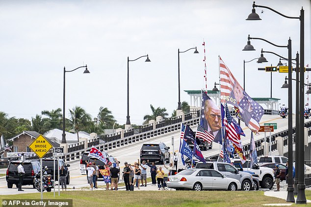 Trump supporters gathered on the causeway leading to Mar-A-Lago