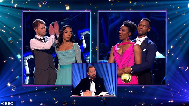 Jamie Borthwick, Michelle Tsiakkas, Montell Douglas and Johannes Radebe battled it out in the dance, with the judges ultimately sending Jamie home (left).