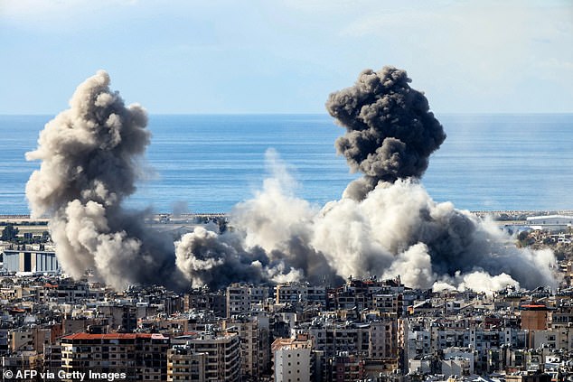 Smoke rises from the scene of an Israeli airstrike that targeted Beirut on Tuesday