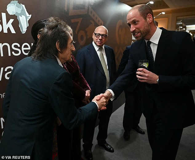 The Prince of Wales met Wood and Mark Knopfler ahead of the 12th annual Tusk Conservation Awards ceremony.