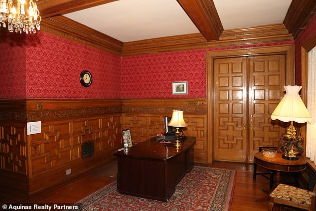 The castle still has original marble fireplaces and gilded wallpaper ceilings that refer to its glamorous past