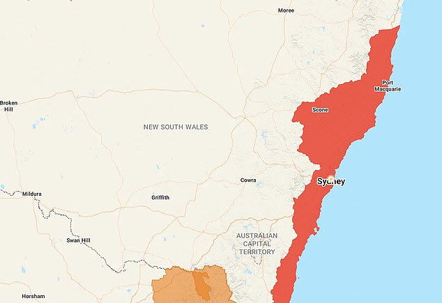 A massive 4,000km cloud band stretching from the Top End to Tasmania will bring heavy rain and possible flash flooding to large swaths of the east coast (pictured)