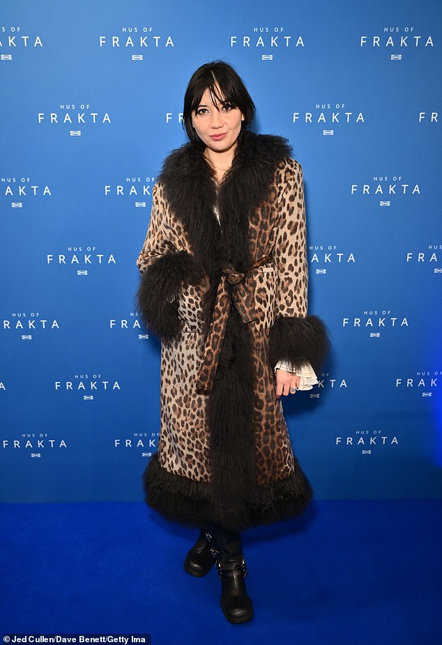 Meanwhile, model Daisy, 35, looked incredible as she graced the carpet in an ankle-length leopard print coat that featured feather trim around the sleeves and hem.