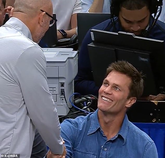 He chatted and shook hands with Mavs coach Jason Kidd, who was previously a star player.