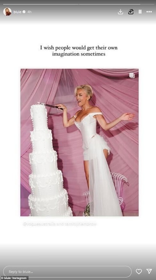 Betsy-Blue English took to Instagram on Thursday with a now-deleted post in which she accused the fitness guru, 30, of copying her wedding cake.