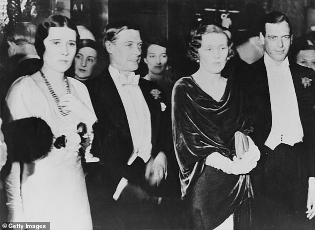 George was told to find a suitable wife. He is pictured, far right, with his fiancée, Princess Marina of Greece, and his brother, the Prince of Wales, second left, in 1932.