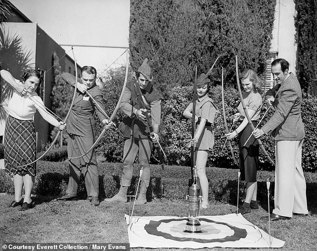 Alice 'Kiki' Preston, third from right, at the Palm Springs Desert Inn marking the premiere of The Adventures of Robin Hood in 1938