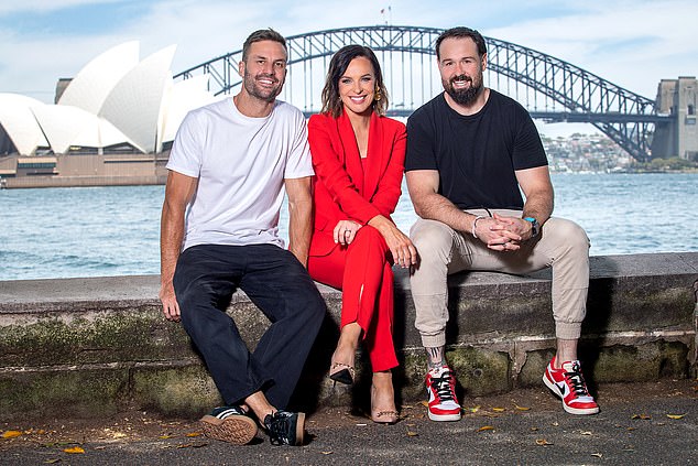 Geyer and Mitch Molloy have been replaced by Beau Ryan (left), Natarsha Belling (centre) and former West Tigers captain Aaron Woods (right).