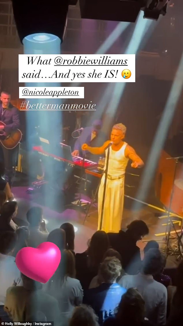 Holly Willoughby shared a video of Robbie performing at the premiere after-party, during which he greeted Nicole and called her 